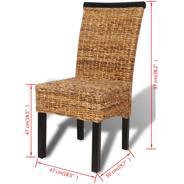 The Living Store Abaca Geweven Stoelen - Set van 4 - 47 x 50 x 97 cm - Bruin