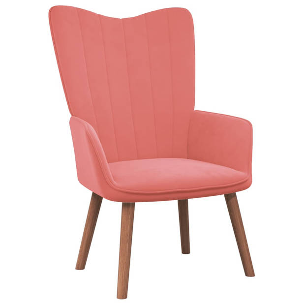 The Living Store Relaxstoel - Roze Fluweel - 61.5 x 69 x 95.5 cm - Stalen Frame