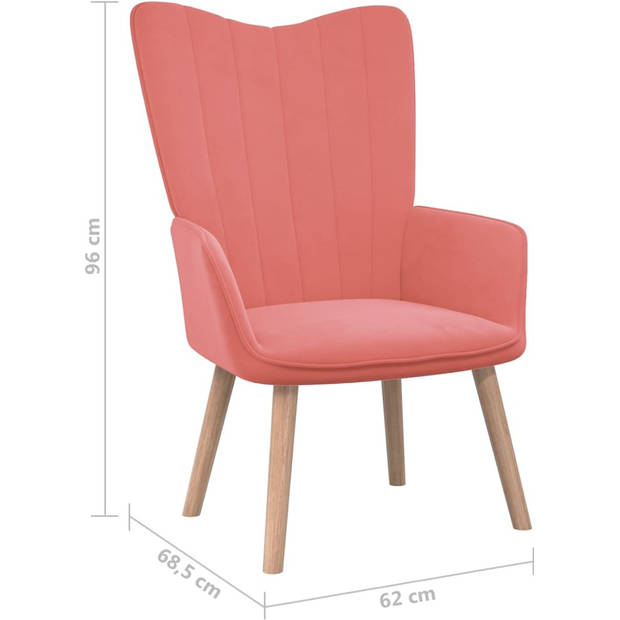 The Living Store Relaxstoel - Roze Fluweel - 61.5 x 69 x 95.5 cm - Stalen Frame