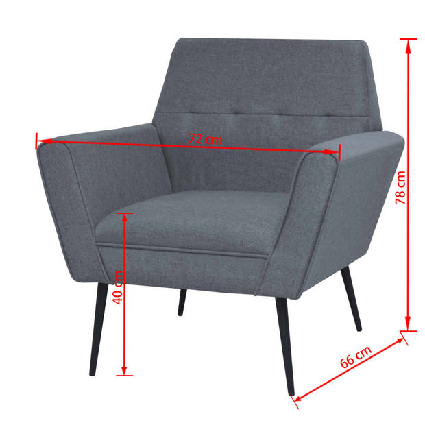 The Living Store Fauteuil Houten Frame - Lichtgrijs - 72 x 66 x 78 cm - Polyester