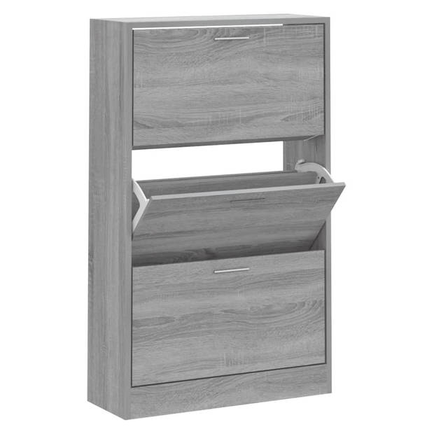 The Living Store Schoenenkast - Grijs Sonoma Eiken - 63 x 24 x 103 cm - 3 Lades