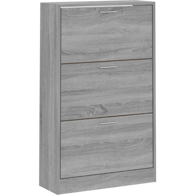 The Living Store Schoenenkast - Grijs Sonoma Eiken - 63 x 24 x 103 cm - 3 Lades