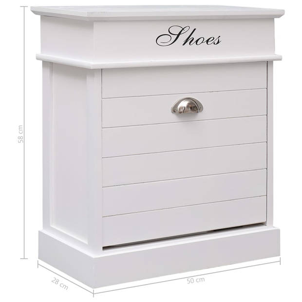 The Living Store Schoenenkast - Tijdloos - Paulowniahout - 50 x 28 x 58 cm - Wit