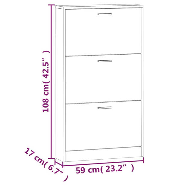 vidaXL Schoenenkast 59x17x108 cm bewerkt hout betongrijs