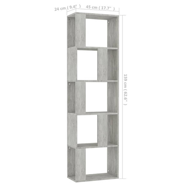 The Living Store Boekenkast - - Meubel - 45 x 24 x 159 cm - Betongrijs