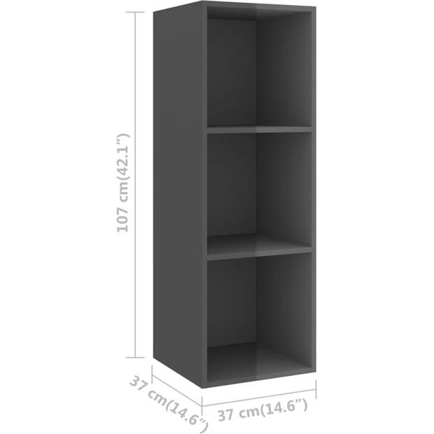 The Living Store Tv-meubelset - Hoogglans grijs - 37 x 37 x 72 cm / 37 x 37 x 107 cm - Spaanplaat