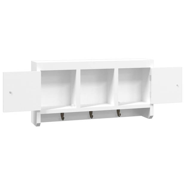 The Living Store Sleutelkastje Wandgemonteerd - Wit - 40x8.5x20 cm - Met 3 haken en 2 deuren