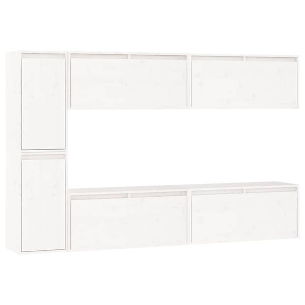 The Living Store Televisiemeubel Classic - Massief grenenhout - Set van 6 - Wit - 80 x 30 x 35cm - 30 x 30 x 60cm