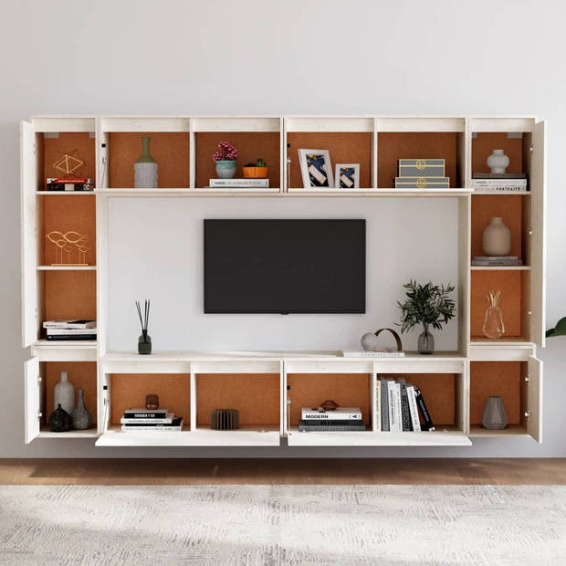 The Living Store Wandmeubel - Televisiekast - Set van 4x 80x30x35 cm - 2x 30x30x40 cm - 2x 30x30x100 cm - Massief