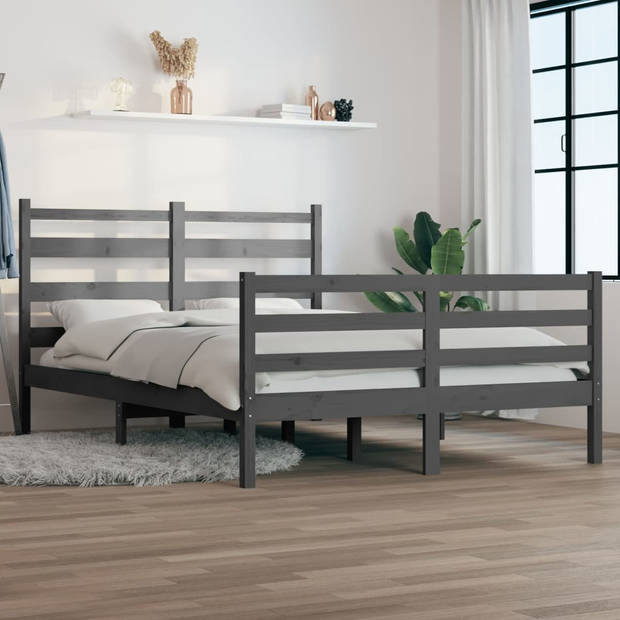 The Living Store Bedframe massief grenenhout grijs 140x200 cm - Bed