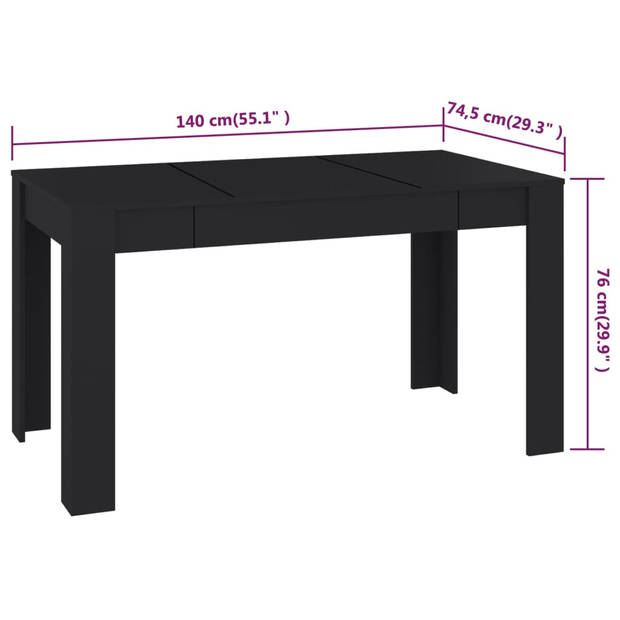 The Living Store Eettafel Keukentafel - 140 x 74.5 x 76 cm - zwart spaanplaat - stabiliteit