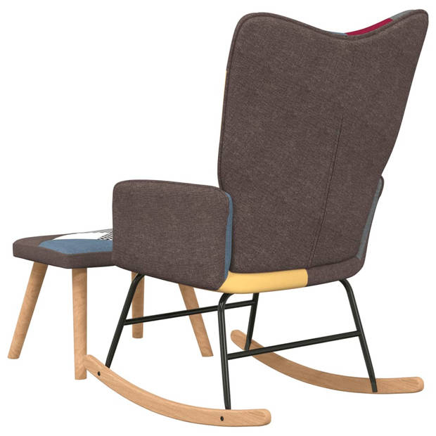The Living Store Schommelstoel Patchwork - Relaxstoel met voetenbank - Meerkleurig - 61 x 78 x 98 cm - Montage vereist