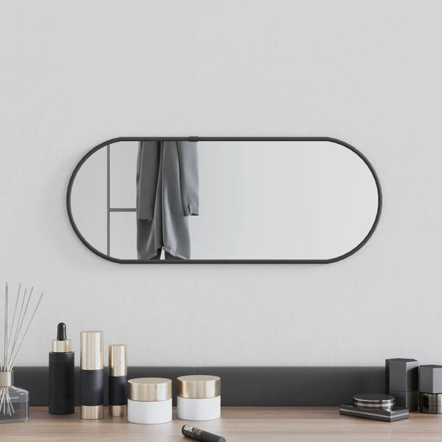 The Living Store Wandspiegel Zwart - 50 x 20 cm - PVC Frame - Duurzaam Glas - Wandgemonteerd - Duidelijke