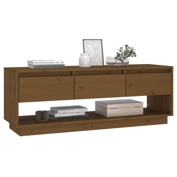 The Living Store Houten Tv-meubel - Zwevend - Honingbruin - 110.5 x 34 x 40 cm - Massief grenenhout