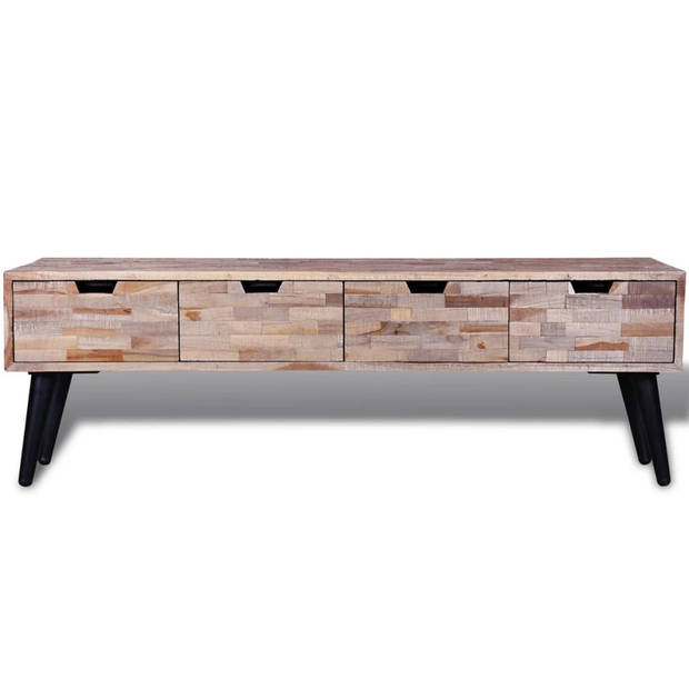 The Living Store Tv-meubel - Vintage gerecycled teak - 120 x 31 x 40 cm - Met 4 lades