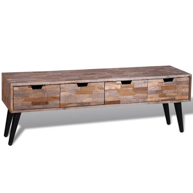 The Living Store Tv-meubel - Vintage gerecycled teak - 120 x 31 x 40 cm - Met 4 lades