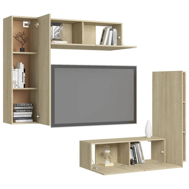 The Living Store TV Meubel Set - Sonoma Eiken - 4 Delig - 30.5 x 30 x 110 cm - 100 x 30 x 30 cm