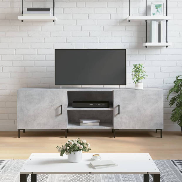 The Living Store TV-meubel Betongrijs - 150x30x50 cm - Stevig bewerkt hout - Praktische opbergruimte