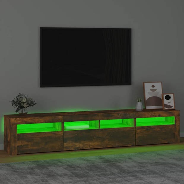 The Living Store TV-meubel - TV-meubel met LED-verlichting - Gerookt eiken - 210x35x40 cm