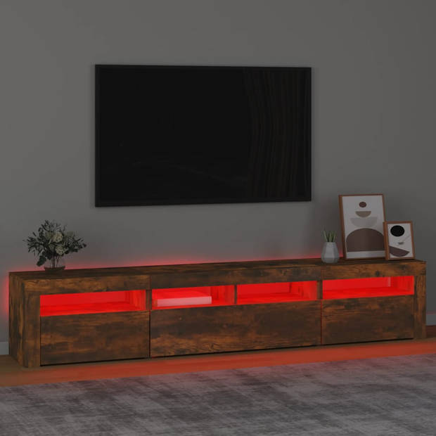 The Living Store TV-meubel - TV-meubel met LED-verlichting - Gerookt eiken - 210x35x40 cm