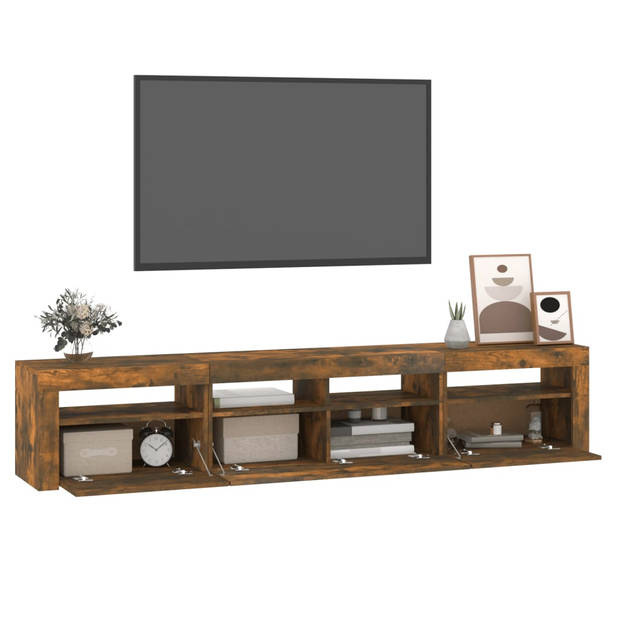 The Living Store TV-meubel - TV-meubel met LED-verlichting - Gerookt eiken - 210x35x40 cm