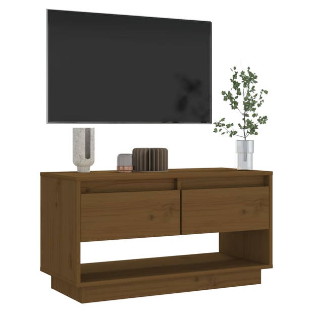 The Living Store Zwevend TV-meubel - Honingbruin - 74x34x40 cm - Massief grenenhout