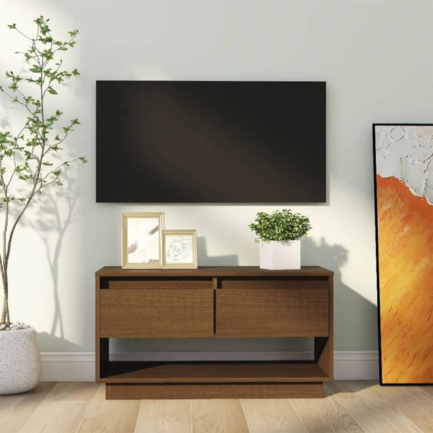 The Living Store Zwevend TV-meubel - Honingbruin - 74x34x40 cm - Massief grenenhout