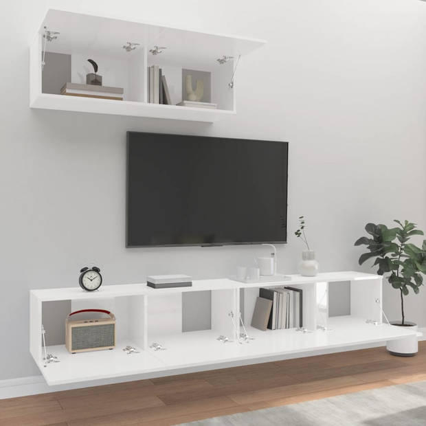 The Living Store TV-Meubel Set - Hoogglans Wit - 100 x 30 x 30 cm - 3 Stuks