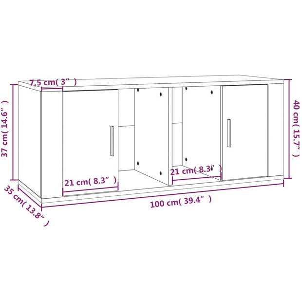 The Living Store TV-meubel Bruineiken 100x35x40 cm - Stevig - Praktische deur - Voldoende opbergruimte