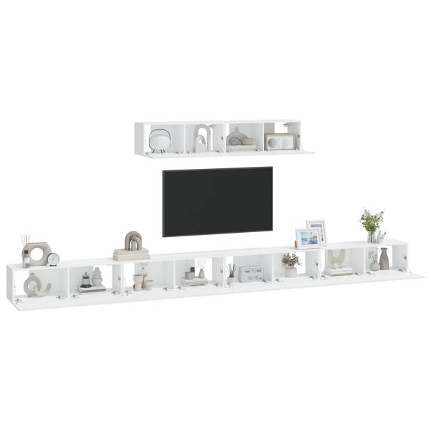 The Living Store Klassieke televisiekastenset - 4x 100x30x30cm - 2x 80x30x30cm - wit - bewerkt hout