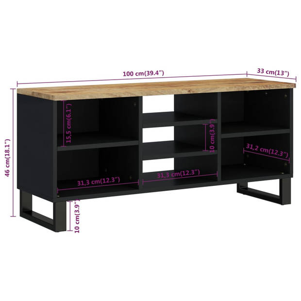 vidaXL Tv-meubel 100x33x46 cm massief mangohout en bewerkt hout