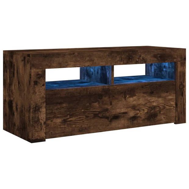 The Living Store TV-meubel Met LED-verlichting - Gerookt Eiken - 90 x 35 x 40 cm - Bewerkt Hout