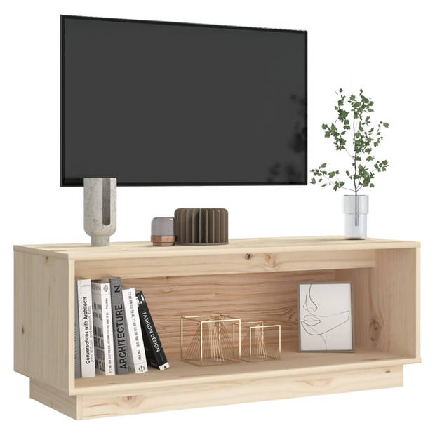 The Living Store Zwevend Tv-Meubel - Massief Grenenhout - 90x35x35 cm - Rustieke Uitstraling