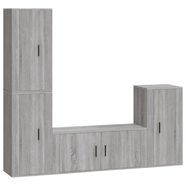 The Living Store TV-meubelset - Klassiek - Wandgemonteerd - Grijs - Bewerkt hout - 1x 100x34.5x40cm - 3x 40x34.5x80cm