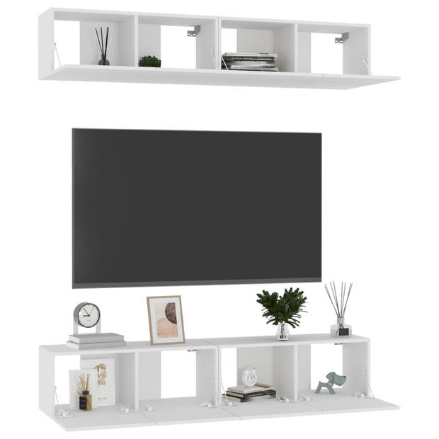 The Living Store TV-meubel - Stereokast - 80x30x30cm - Wit hout