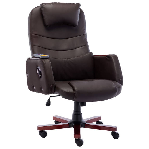 The Living Store ergonomische kantoorstoel - bruin kunstleer - 66 x 68 x (106-115) cm - met massage- en ligfunctie