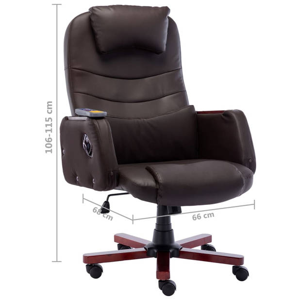 The Living Store ergonomische kantoorstoel - bruin kunstleer - 66 x 68 x (106-115) cm - met massage- en ligfunctie