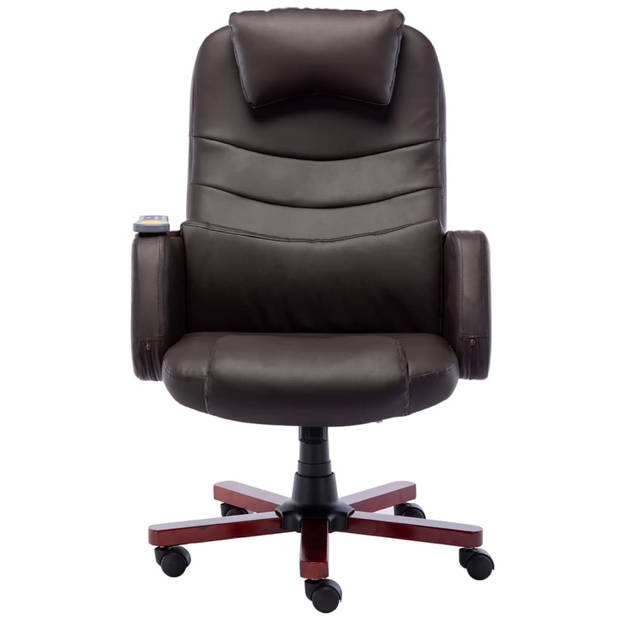 The Living Store ergonomische kantoorstoel - bruin kunstleer - 66 x 68 x (106-115) cm - met massage- en ligfunctie