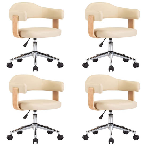 The Living Store Draaibare Eetkamerstoelen - Set van 4 - Crème - Afmetingen- 49.5 x 51.5 x (94.5-115.5) cm