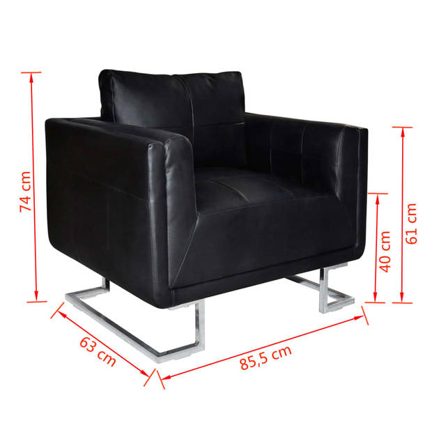 The Living Store Leren fauteuil - Zwart - 85.5 x 63 x 74 cm - Duurzaam solide houten - multiplex frame