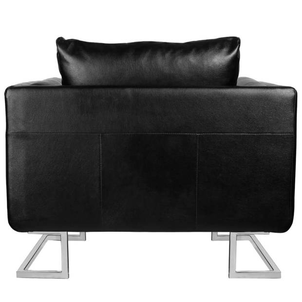 The Living Store Leren fauteuil - Zwart - 85.5 x 63 x 74 cm - Duurzaam solide houten - multiplex frame