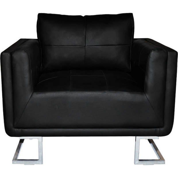 The Living Store Leren fauteuil - Zwart - 85.5 x 63 x 74 cm - Duurzaam solide houten - multiplex frame