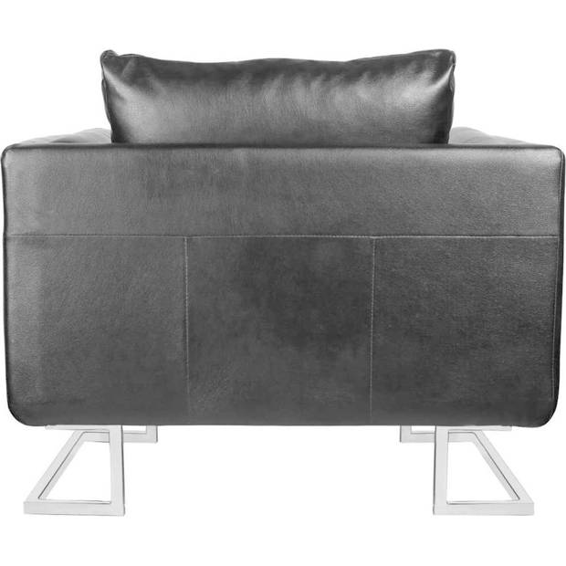 The Living Store Leren fauteuil - Zwart - 85.5 x 63 x 74 cm - Duurzaam solide houten - multiplex frame