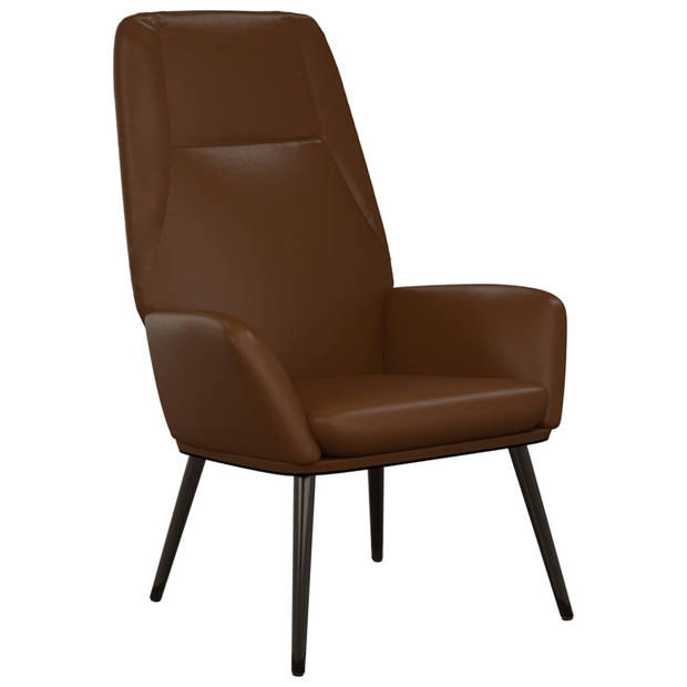 The Living Store Relaxstoel - Bruin Kunstleer - Metalen frame - Optimaal zitcomfort