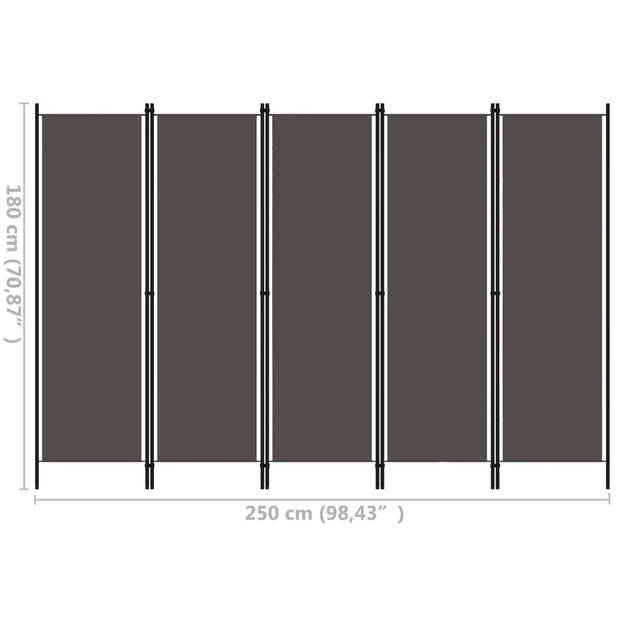 The Living Store Ruimteverdeler - 5 panelen - 250 x 180 cm - Antraciet