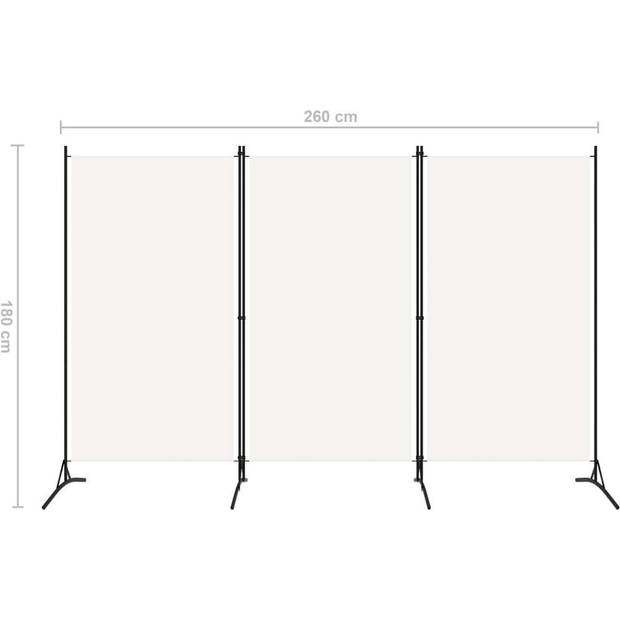 The Living Store Kamerscherm 3 Panelen - 260 x 180 cm - Crèmewit - Gepoedercoat ijzer - Stof van 100% polyester