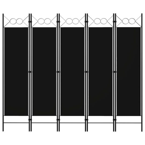 The Living Store Ruimteverdeler - Zwart - 200 x 180 cm - Stoffen scherm - Gepoedercoat ijzer - 5 panelen