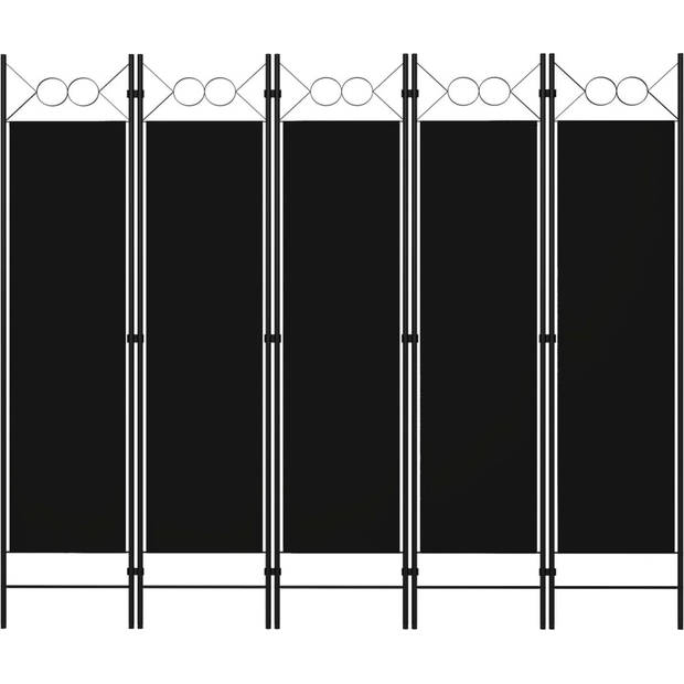 The Living Store Ruimteverdeler - Zwart - 200 x 180 cm - Stoffen scherm - Gepoedercoat ijzer - 5 panelen