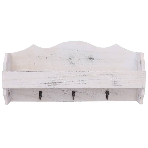 The Living Store Zwevende Houten Wandkapstok - Wit - 50x10x23 cm - Met Schap en 3 Haken