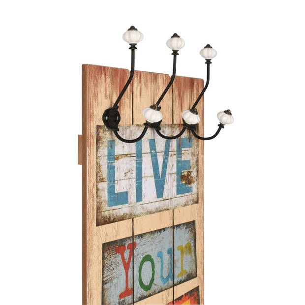 The Living Store Kapstok Vintage - MDF-plaat en metalen haken - 40 x 120 cm - 6 haken